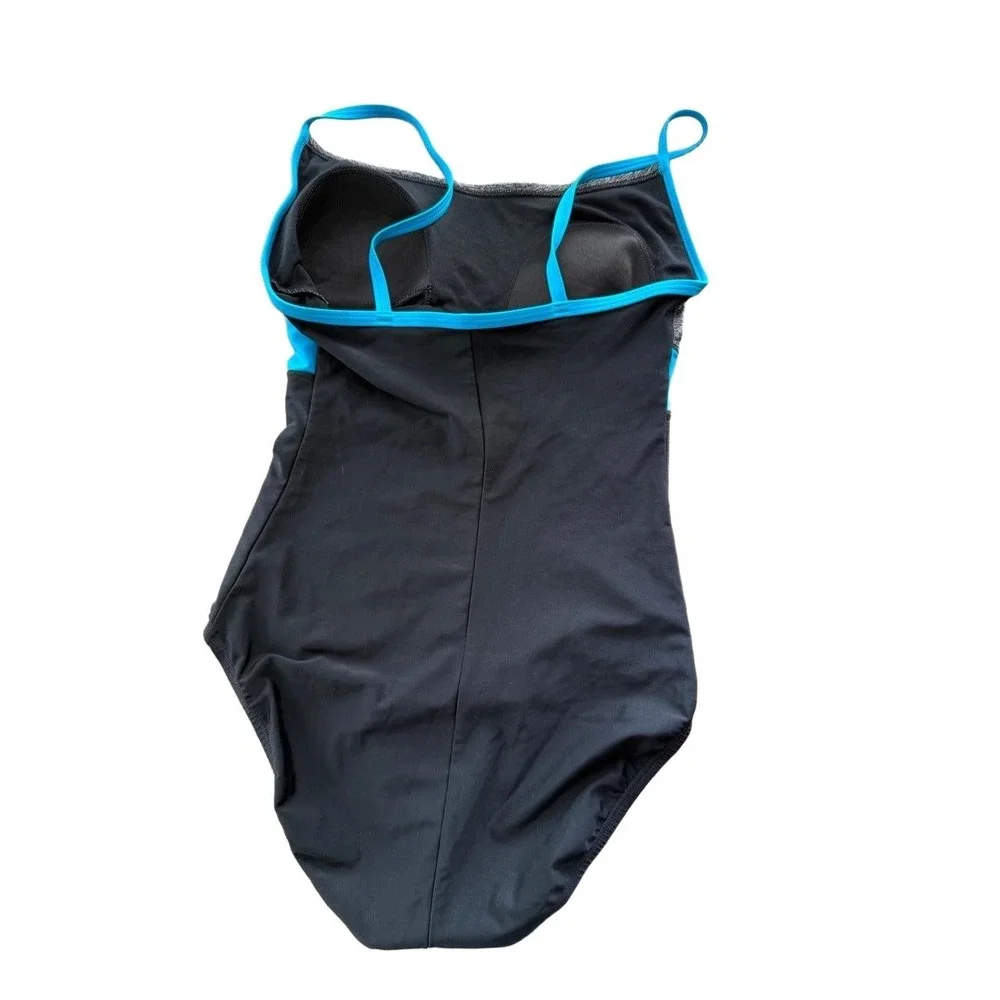 Speedo Women One Piece Swimsuit Black Blue Gray Racerback Size 10‎ Athletic